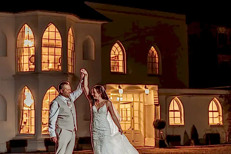 Twilight Wedding Photography Warwick House with bride and groom