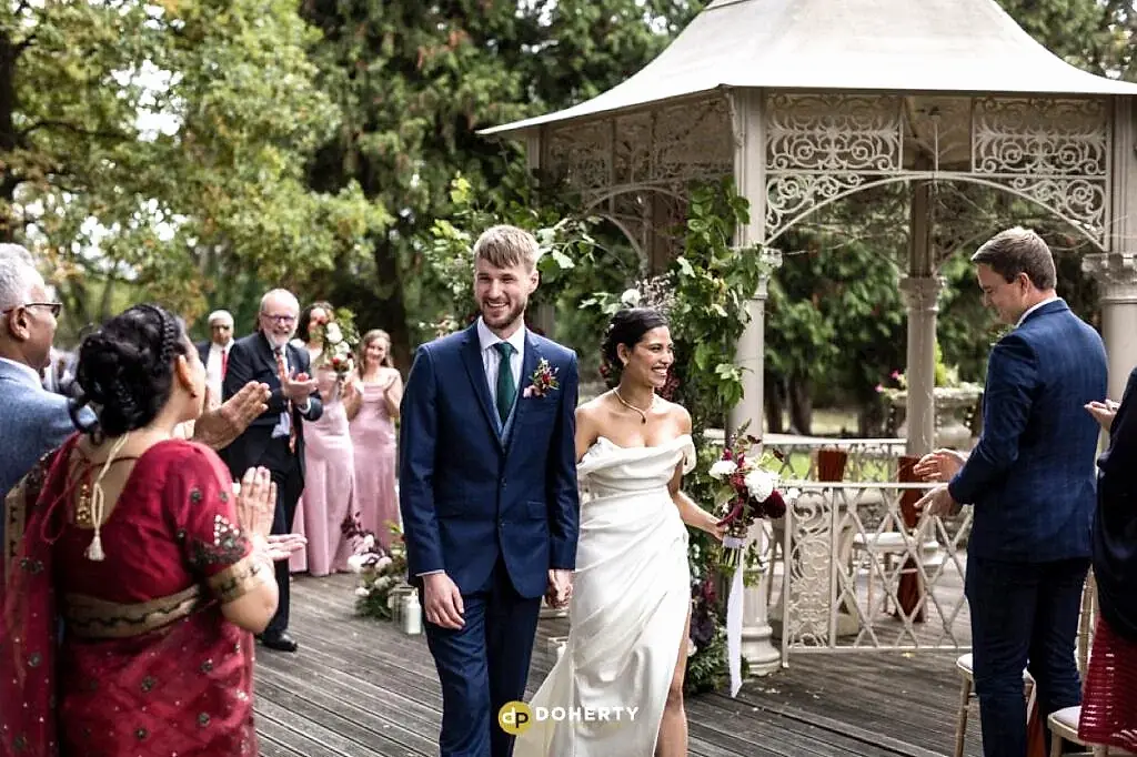 Bride and groom outdoor ceremony at Eastington park