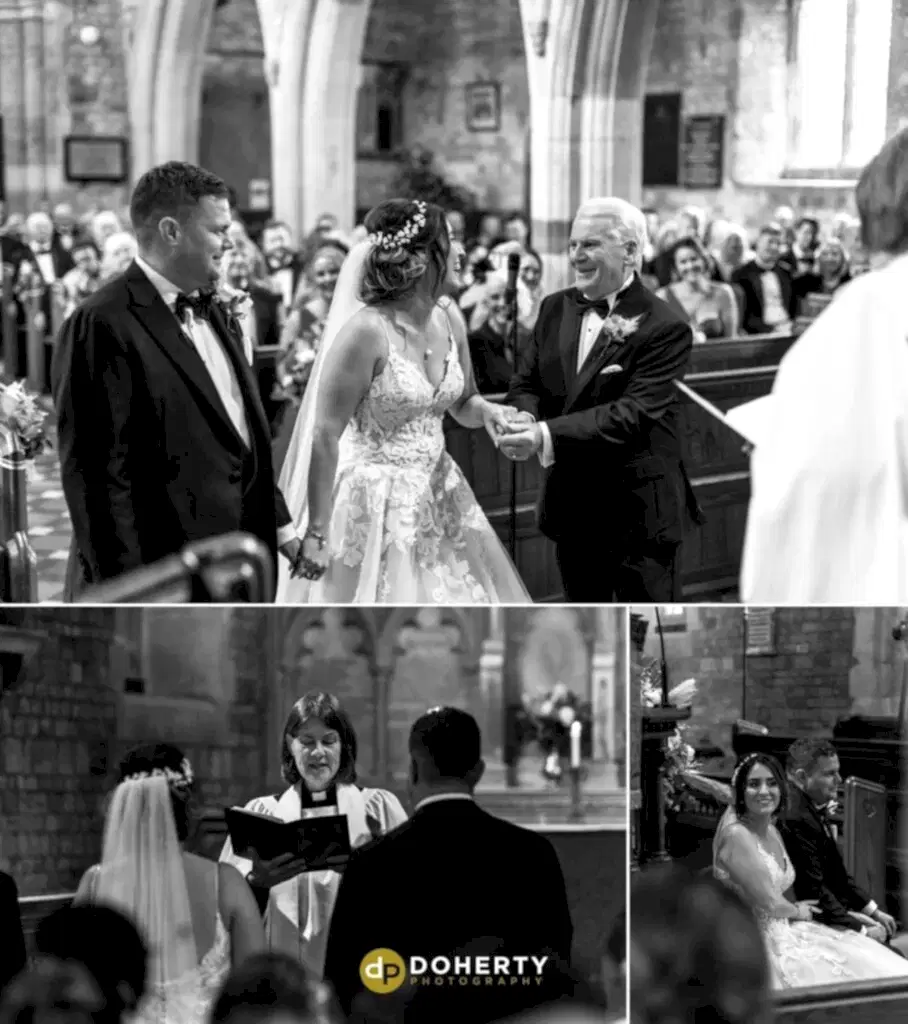 Father gives bride hand - wedding Photography - Crockwell - Northamptonshire